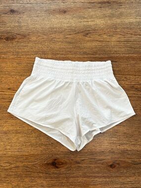 OFFLINE by Aerie Smocked Running Athletic Shorts White Lined Medium